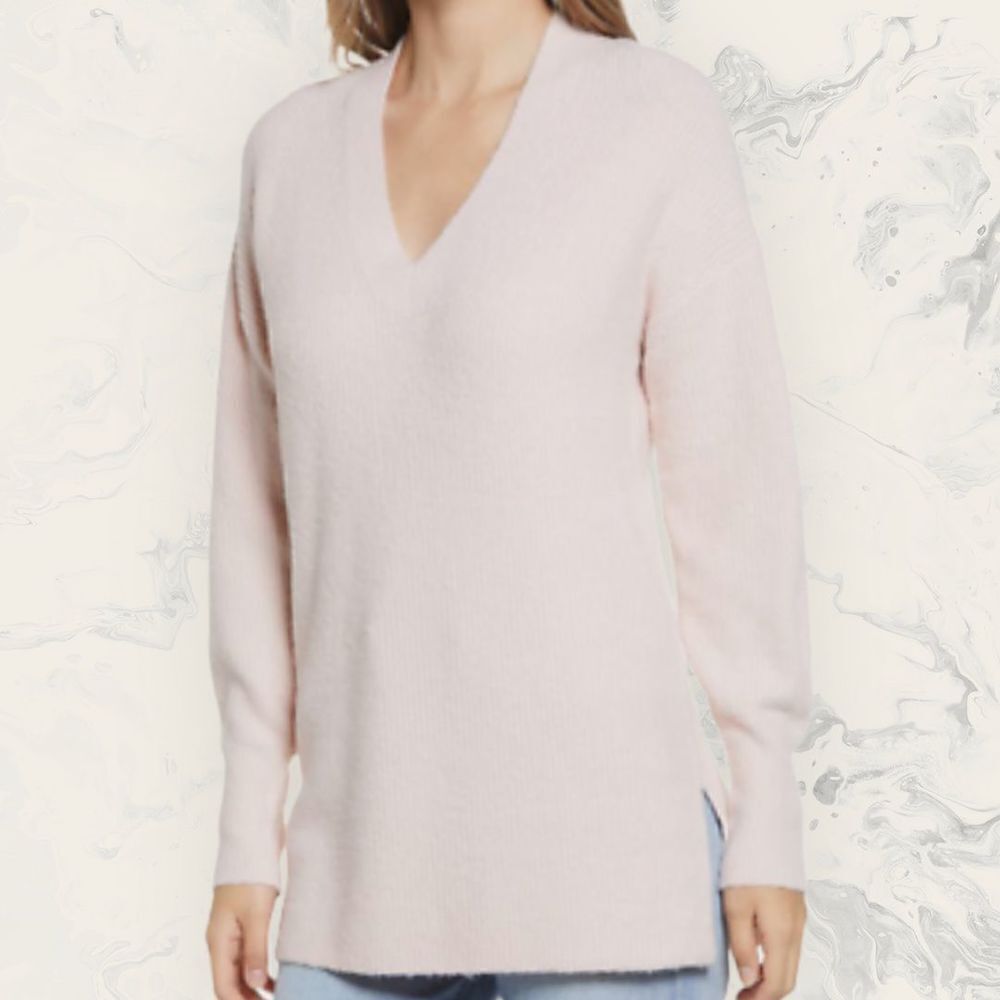 NWOT Halogen Cozy Ribbed Knit V-Neck Sweater - size S - Pink